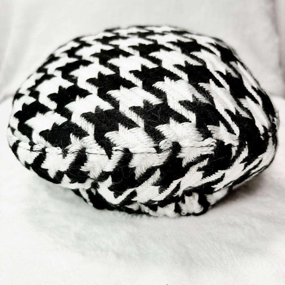 Newsboy Cap Houndstooth Double Twist Rope Hat Black White Women’s New - Picture 7 of 9